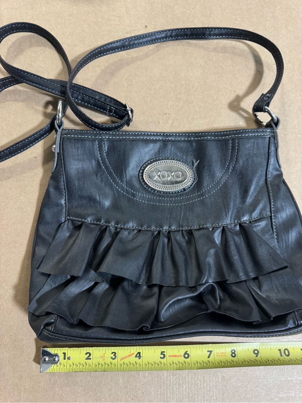 XOXO Black Ruffle Leatherette Crossbody